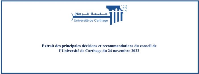 Extrait des principales décisions et recommandations du conseil de l’Université de Carthage du 24 novembre 2022