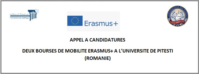 DEUX BOURSES DE MOBILITE ERASMUS+ A L’UNIVERSITE DE PITESTI (ROMANIE)