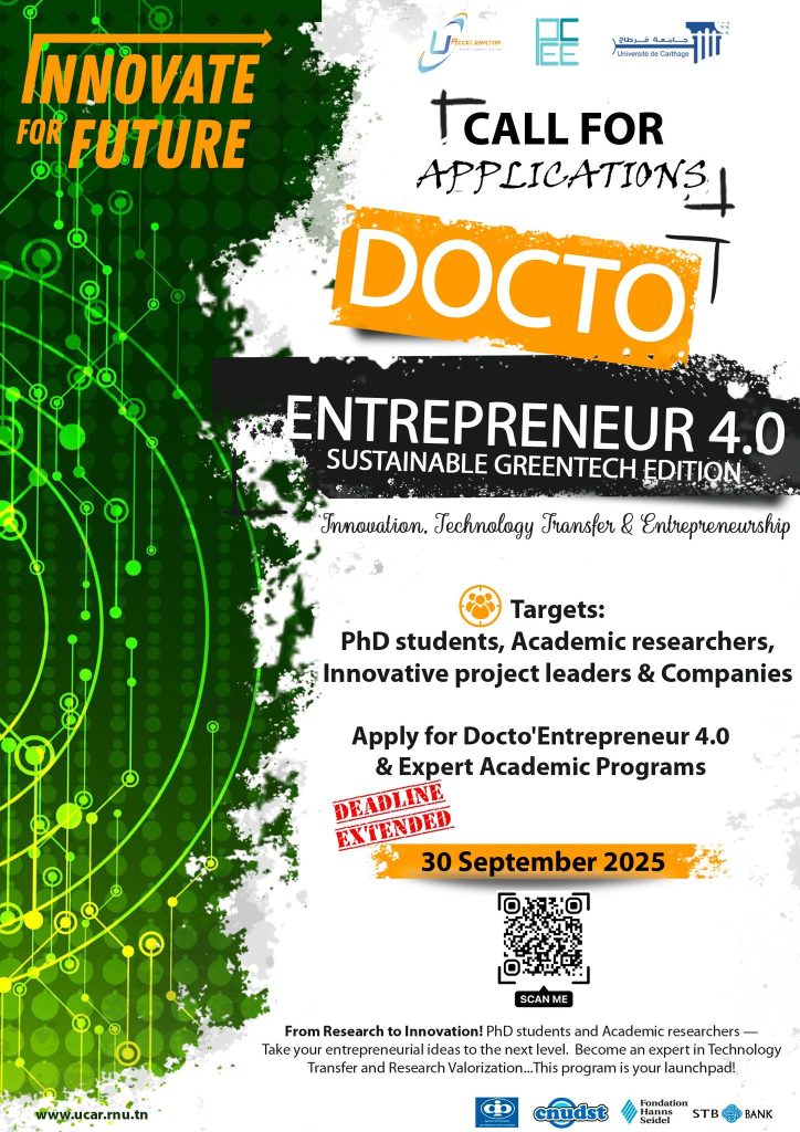 Extended Call for Applications – Docto’Entrepreneur 4.0 | Sustainable Greentech Edition