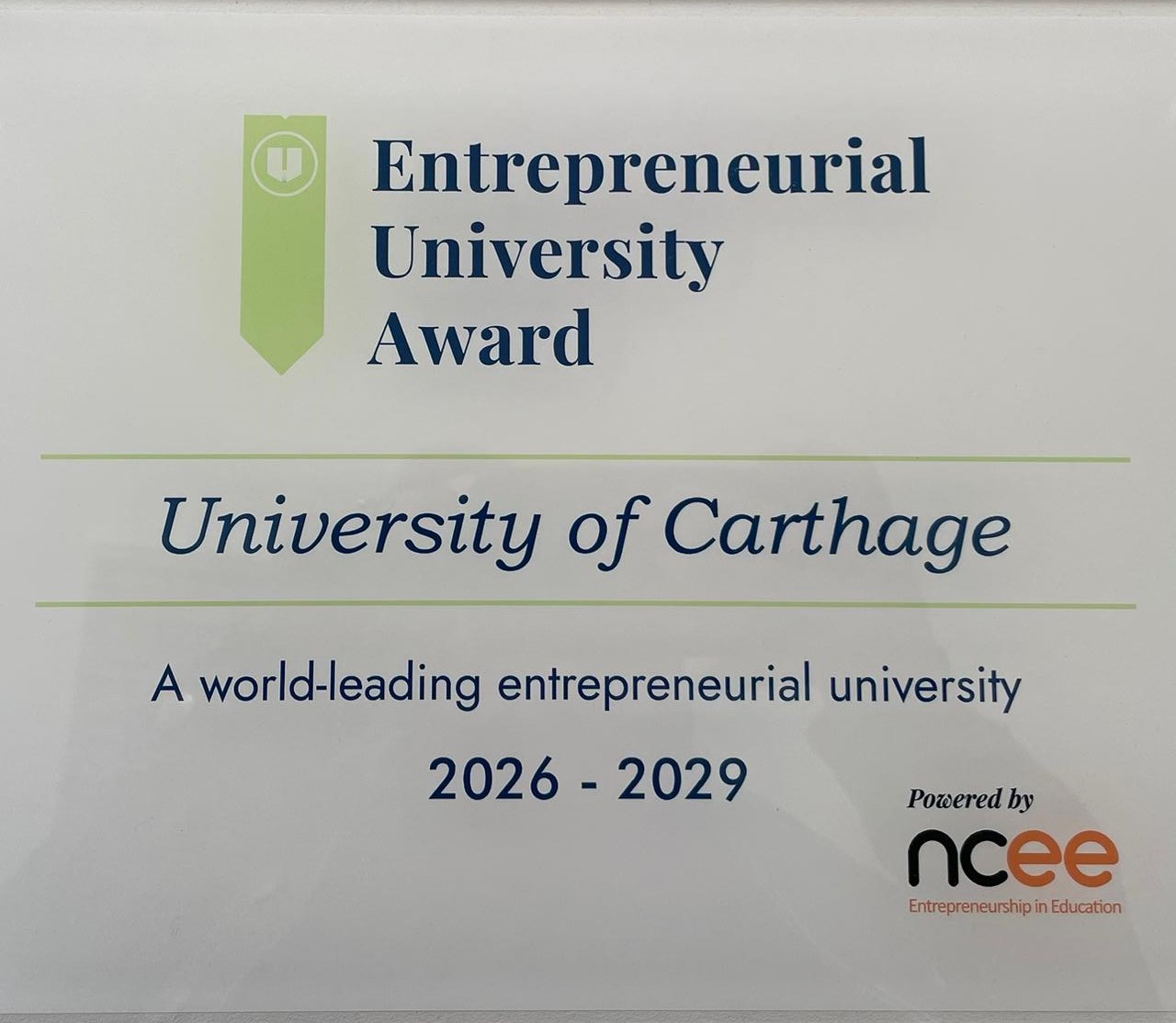 University of Carthage Receives the NCEE Entrepreneurial University Award
